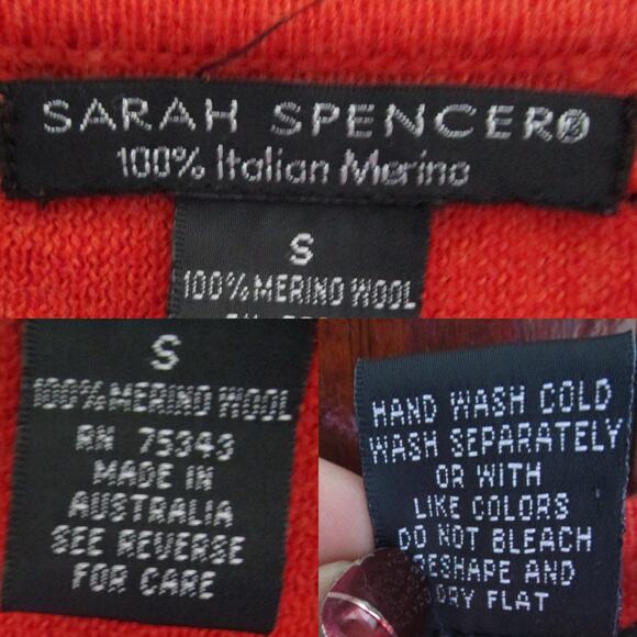 Sarah Spencer Italian Merino Wool Sweater Burnt Orange V-Neck S Made Australia - Picture 11 of 17